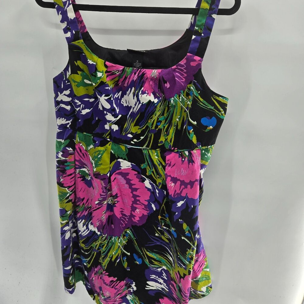 Lane Bryant Black Bright Purple Pink Floral Lined Midi Fit and Flare Dress 16